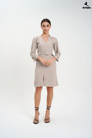 ANQ-10022 Sahara Stone Belted Midi Dress