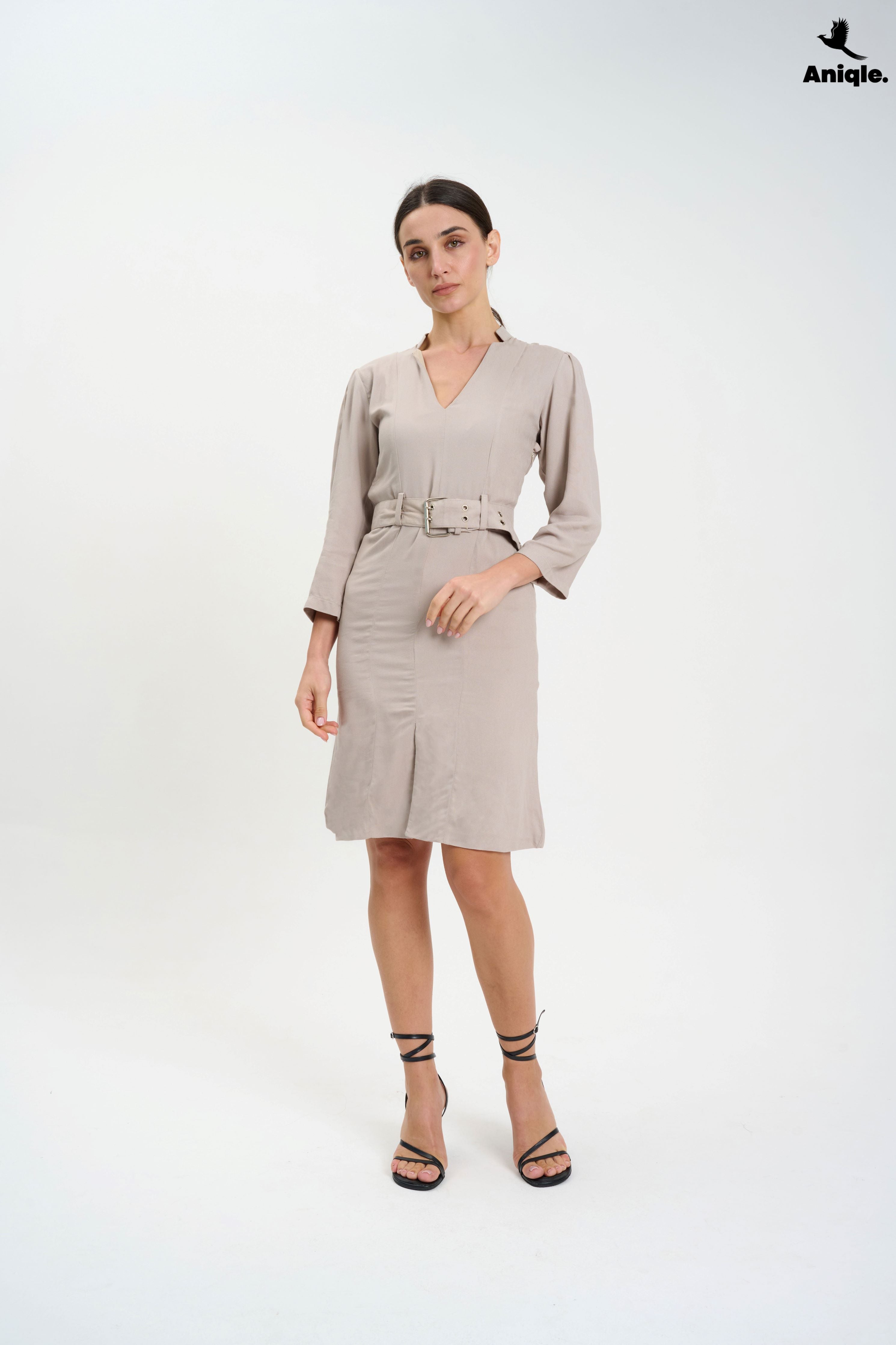 ANQ-10022 Sahara Stone Belted Midi Dress