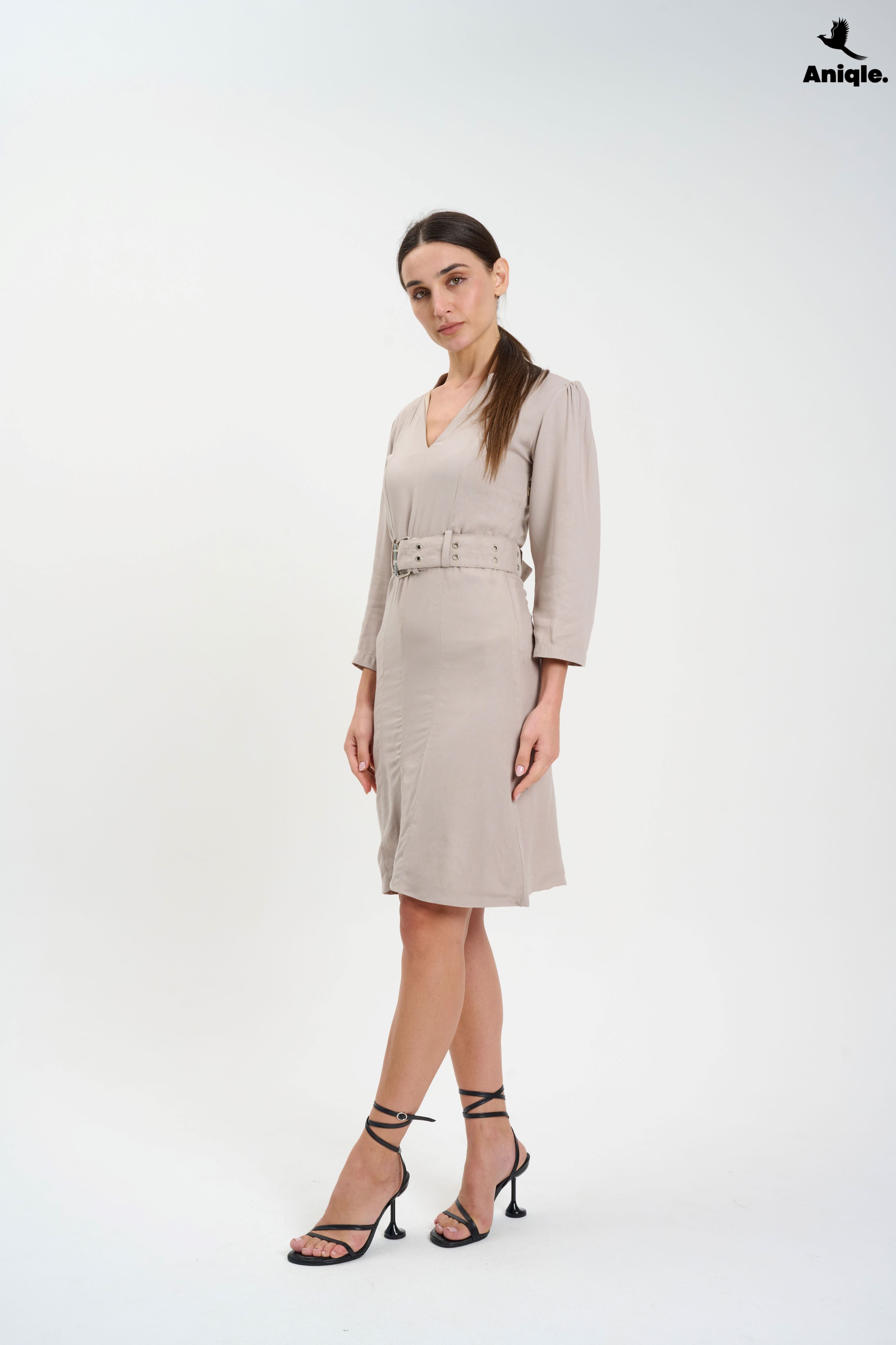 ANQ-10022 Sahara Stone Belted Midi Dress