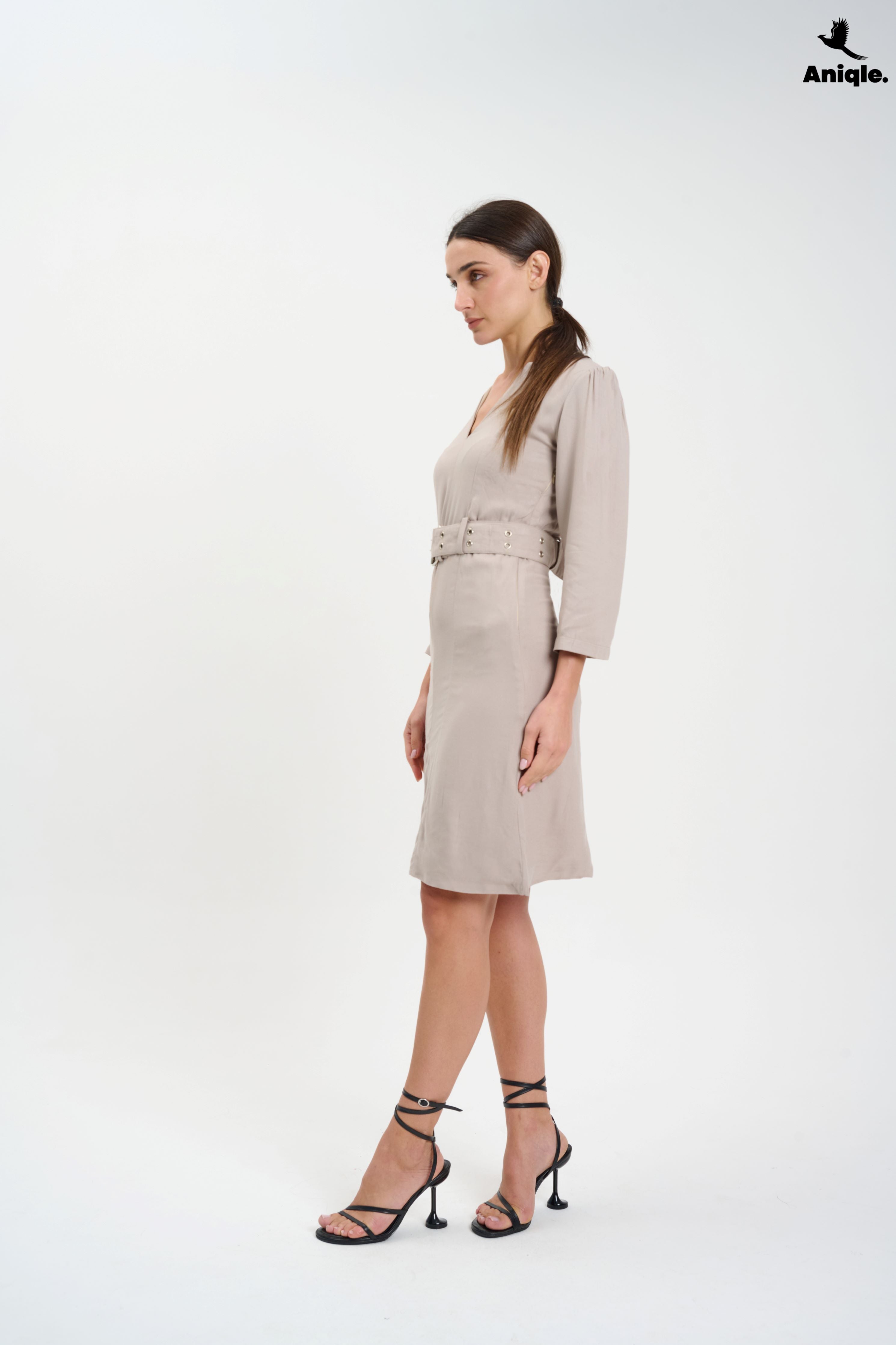 ANQ-10022 Sahara Stone Belted Midi Dress