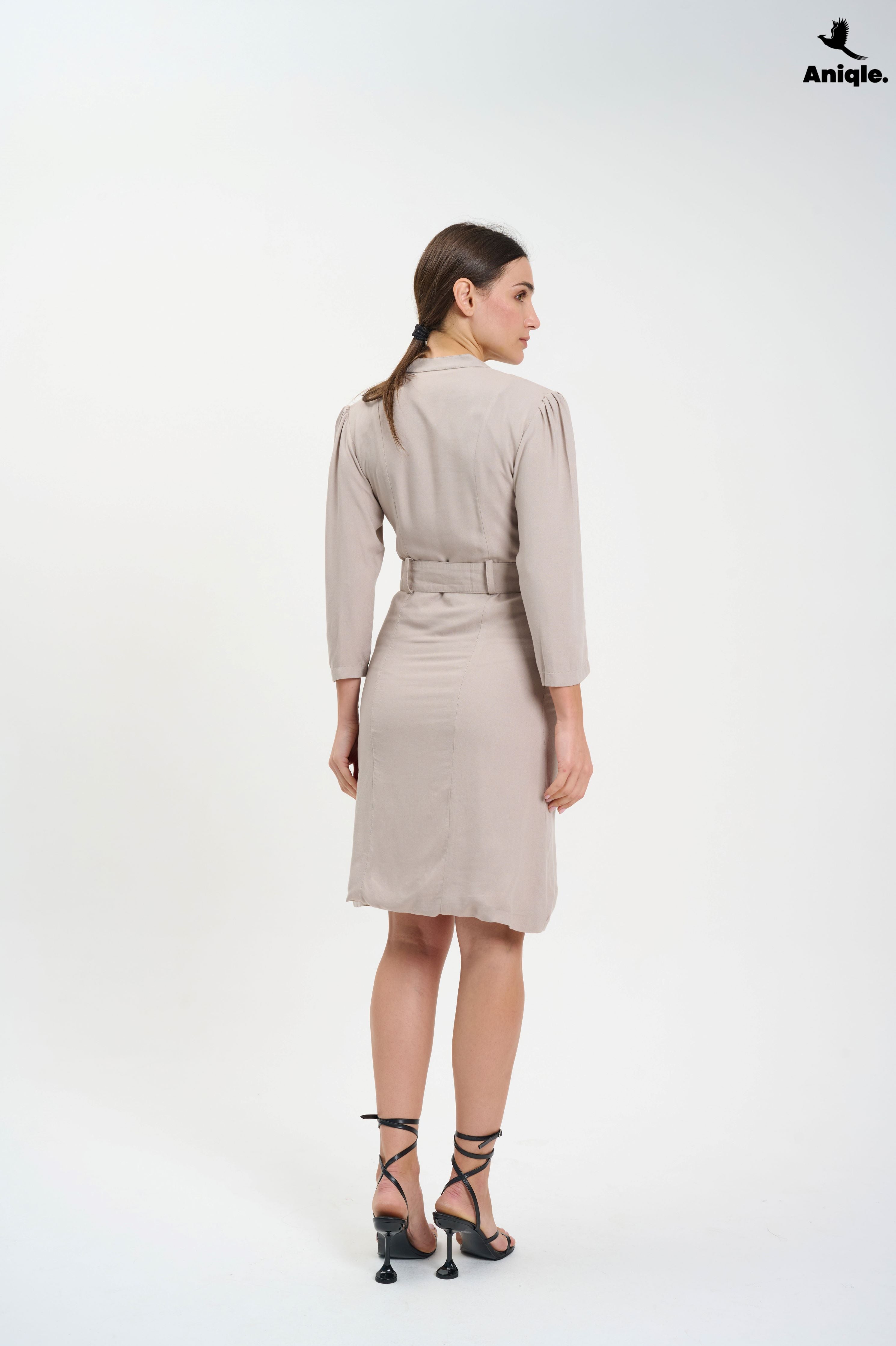 ANQ-10022 Sahara Stone Belted Midi Dress