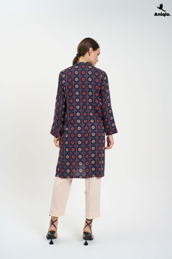 Black Printed Linen Tunic Shirt