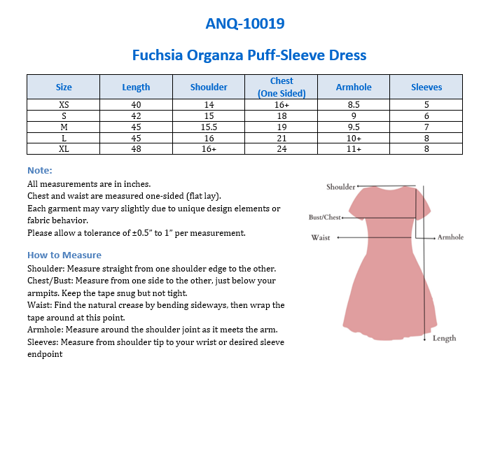 Fuchsia Organza Puff-Sleeve Dress