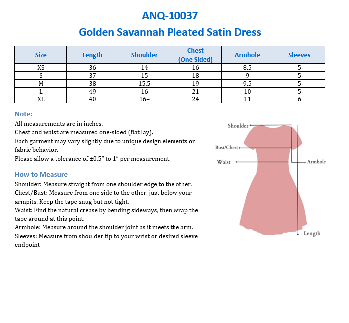 Golden Savannah Pleated Satin Dress