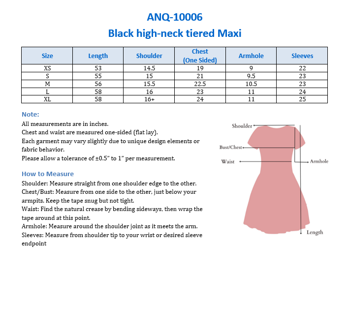 ANQ-10006 Black high-neck  tiered Maxi