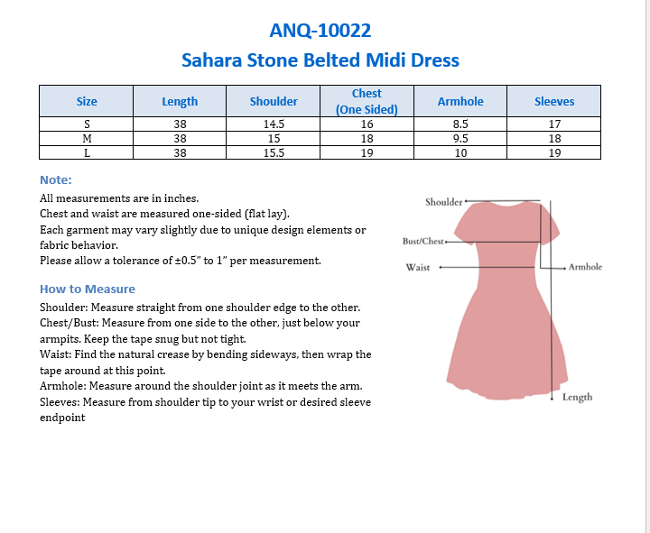 ANQ-10022 Sahara Stone Belted Midi Dress