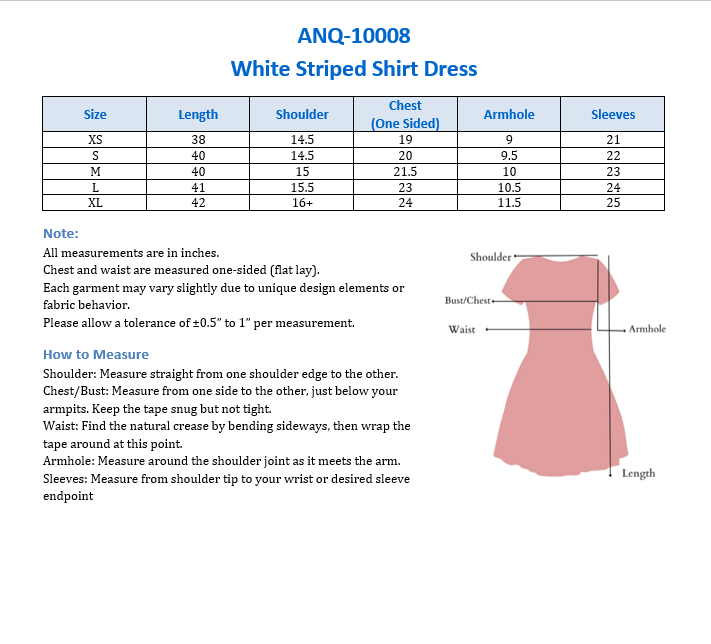 ANQ-10008 White Stripped Shirt Dress