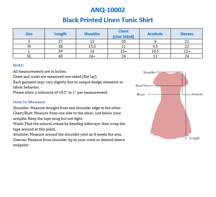 ANQ-10002 Black Printed Linen Tunic Shirt