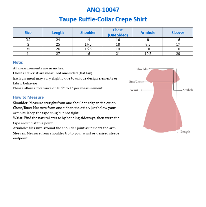 ANQ-10047-Taupe Ruffle-Collar Crepe Shirt