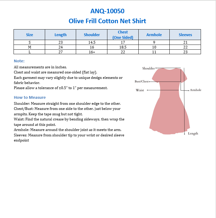 ANQ-10050-Olive Frill Cotton Net Shirt