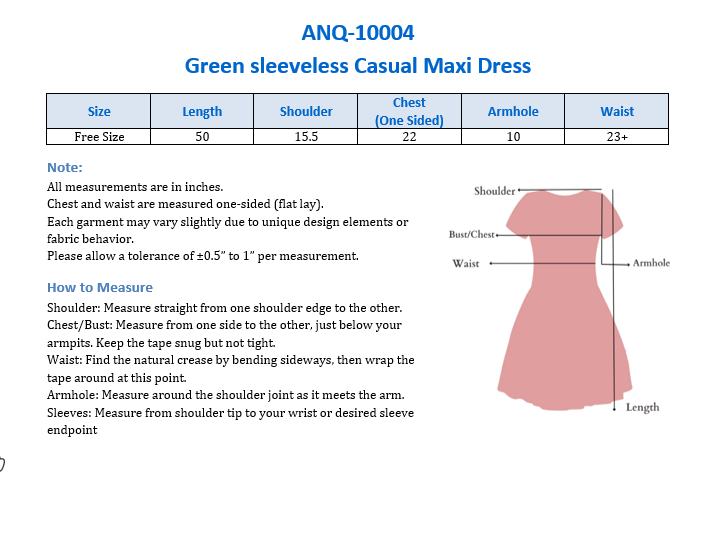 ANQ-10004 Green sleeveless Casual Maxi Dress