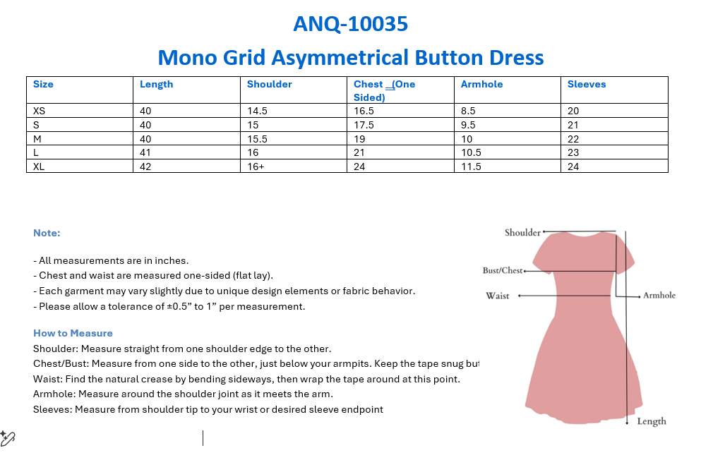Mono Grid Asymmetrical Button Dress
