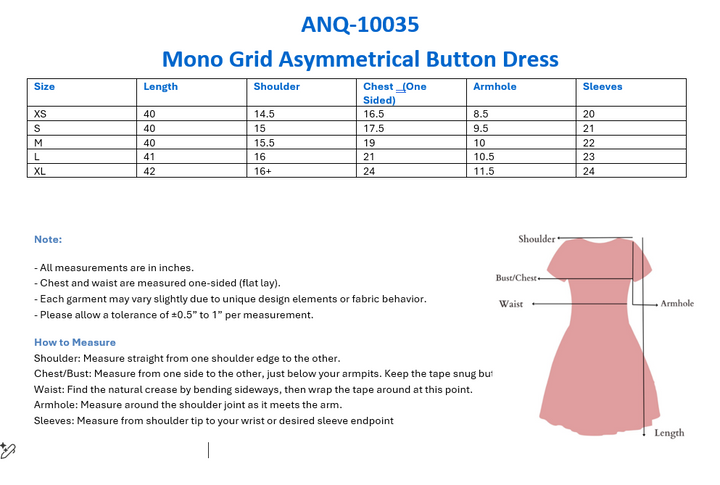 Mono Grid Asymmetrical Button Dress