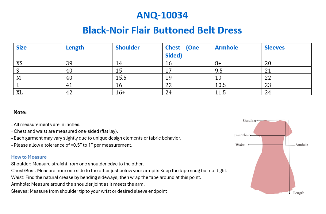 Black-Noir Flair Buttoned Belt Dress