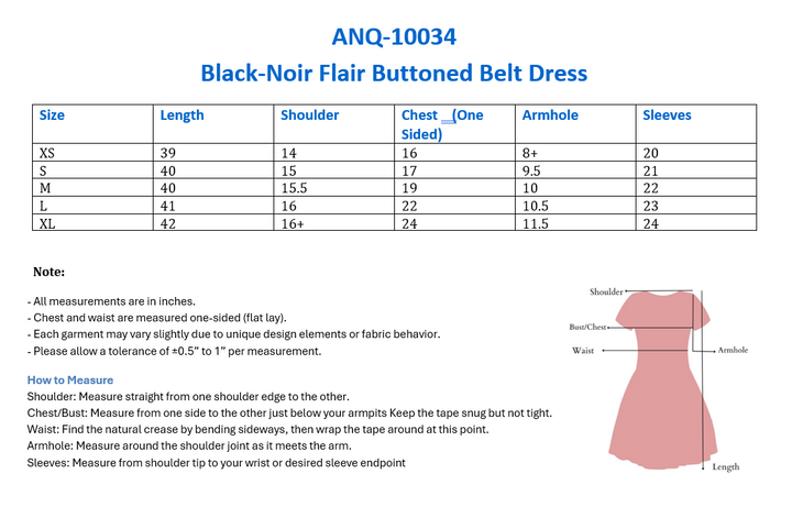 Black-Noir Flair Buttoned Belt Dress