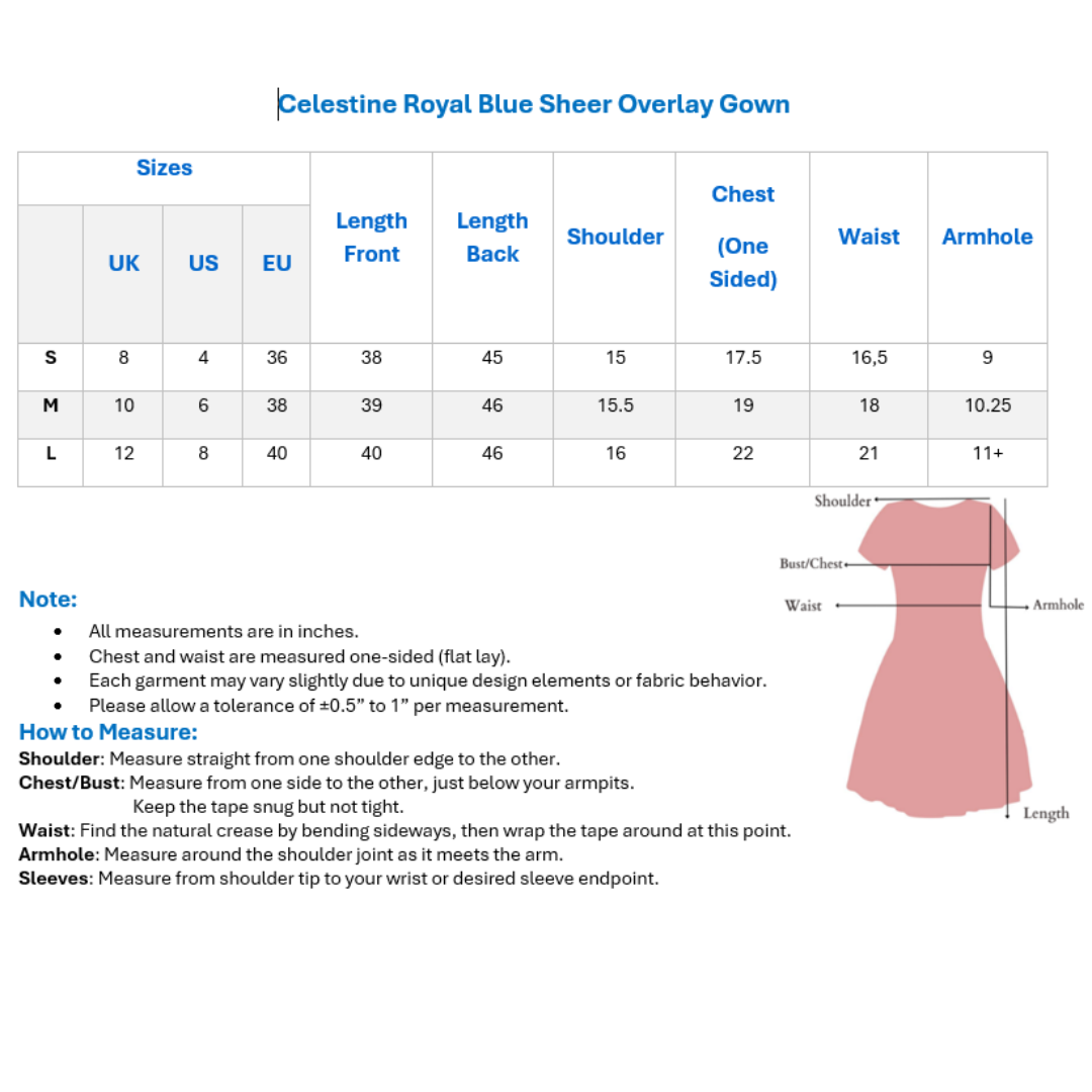 Celestine Royal Blue Sheer Overlay Gown