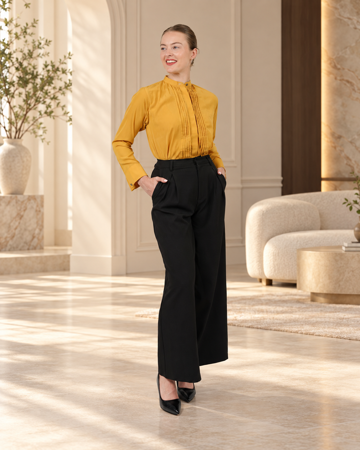 Solea Mustard Pleated Front Blouse