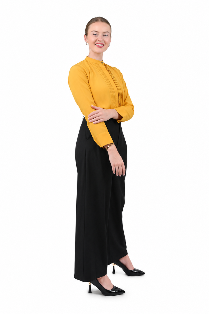 Solea Mustard Pleated Front Blouse