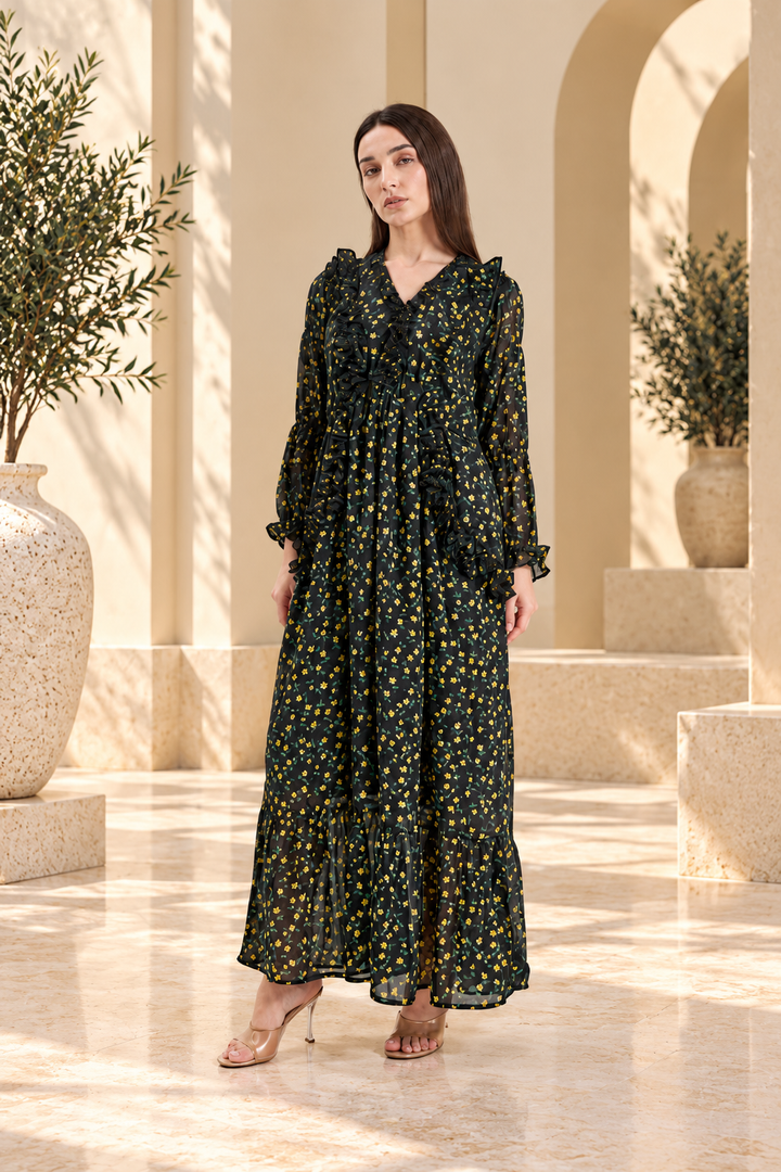 Floral ruffle-tiered  Maxi