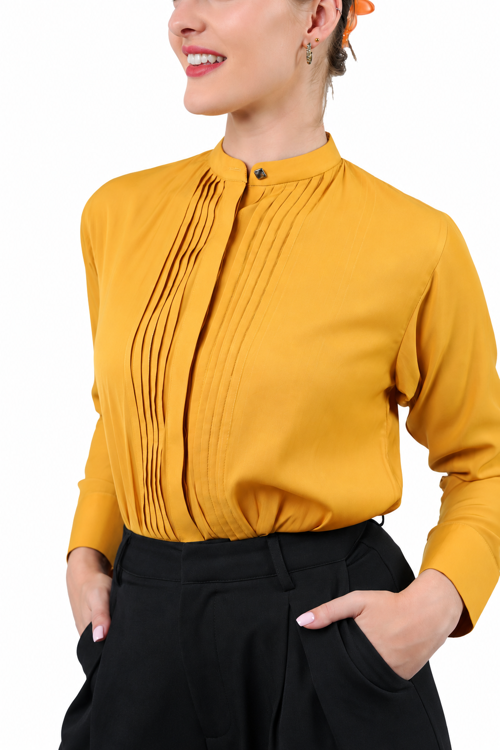 Solea Mustard Pleated Front Blouse