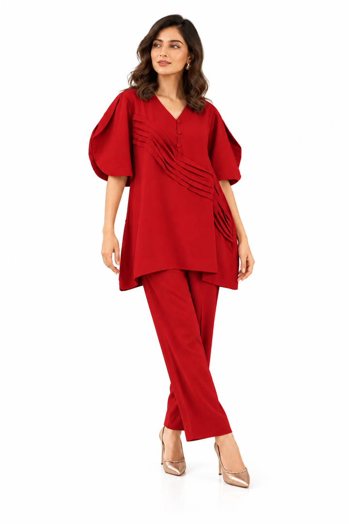 Maroon Flow Pleated Tunic