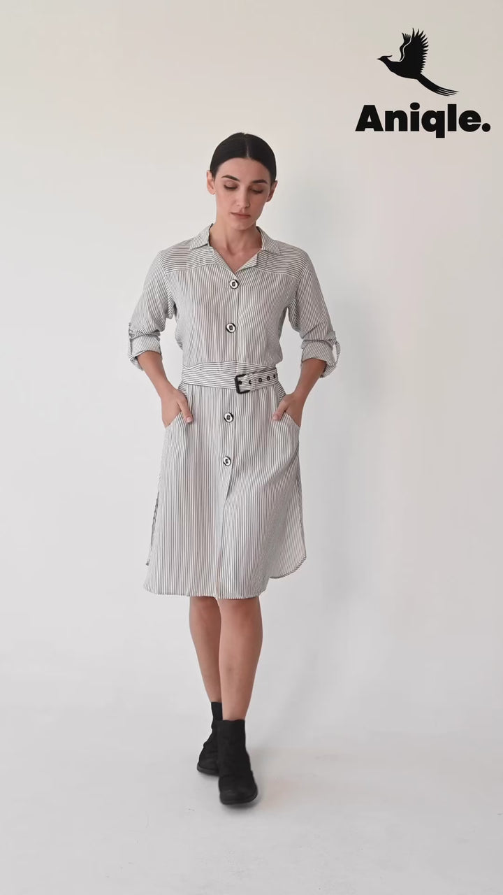 White Stripped Shirt Dress