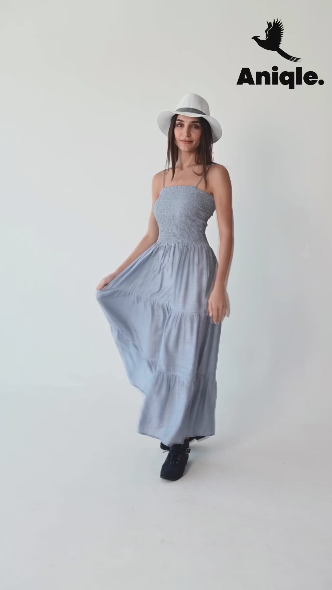 Light Blue Tiered Maxi Dress with Smocked Bodice