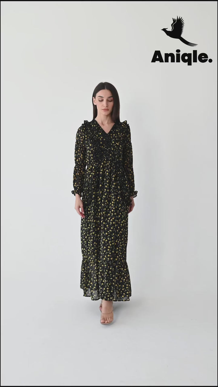 Floral ruffle-tiered  Maxi