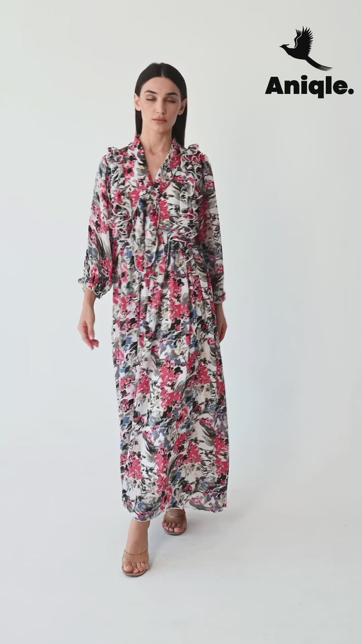 Floral ruffle Printed Chiffon Maxi