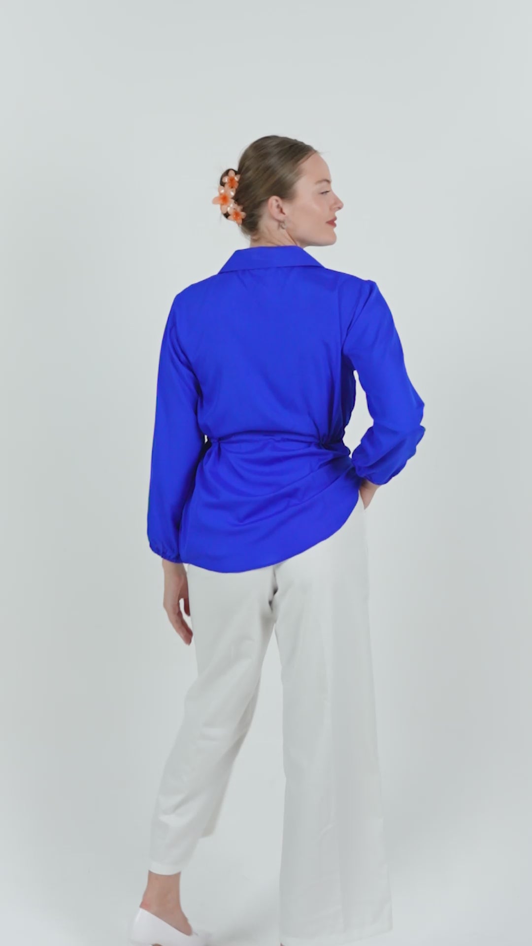 Cobalt Crepe Cinch Shirt