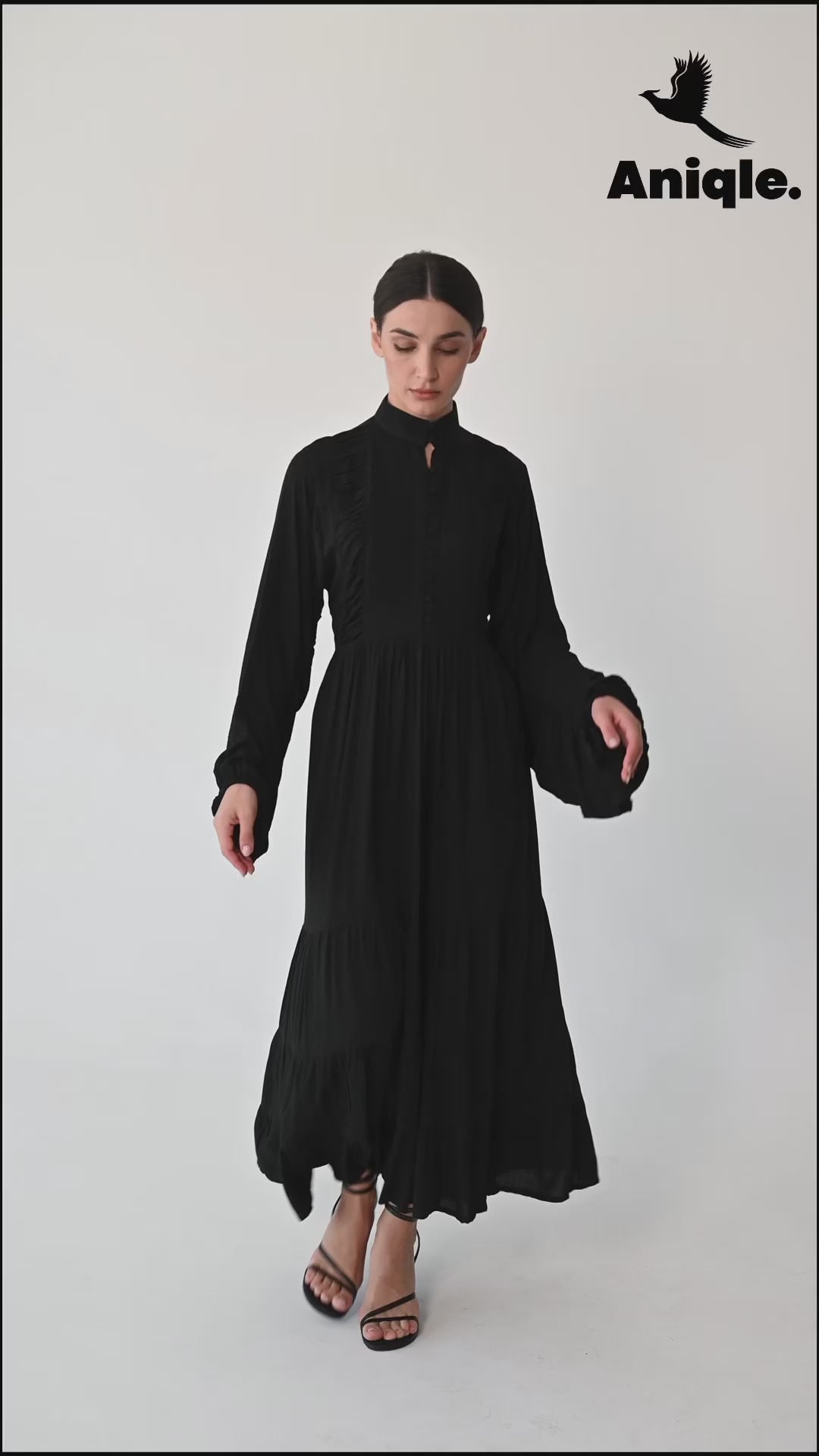 Black high-neck  tiered Maxi