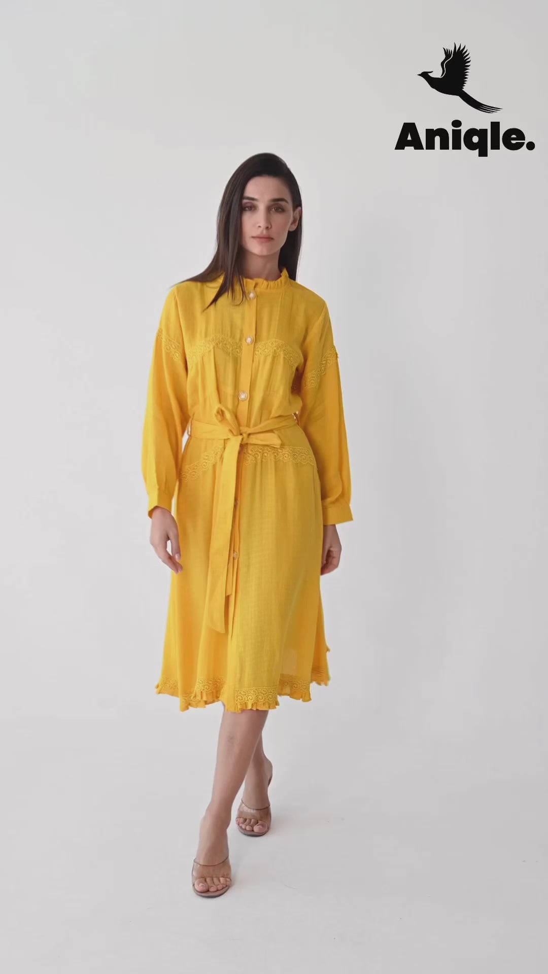 Bright Yellow Button-Down Midi Dress