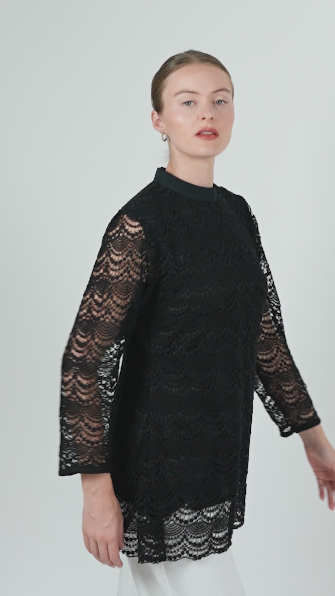 Noir Lace Overlay Tunic Blouse