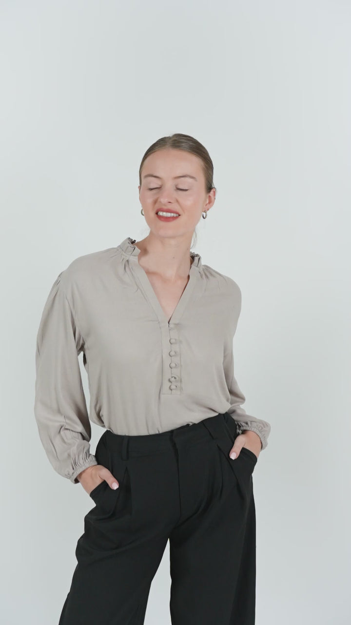 Taupe Ruffle-Collar Crepe Shirt