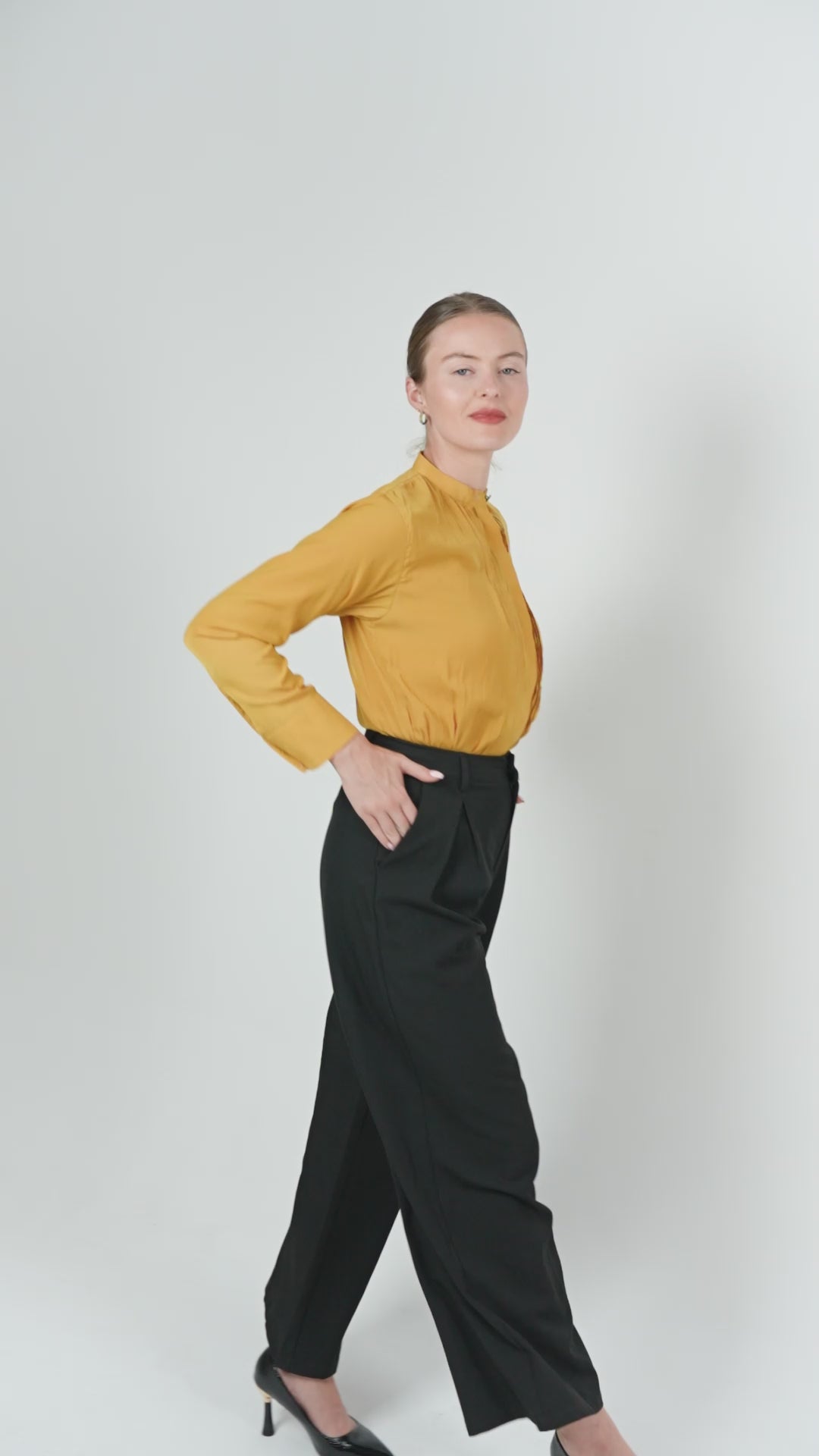 Solea Mustard Pleated Front Blouse